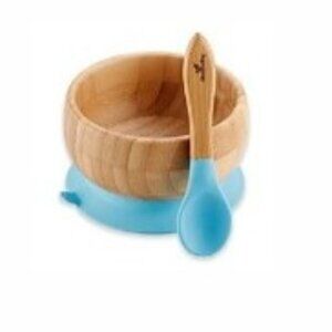 Avanchy Bamboo + Silicone Suction Baby Bowl and Spoon in Blue
